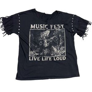 Music Fest Studded Fringe Tee Sz Large